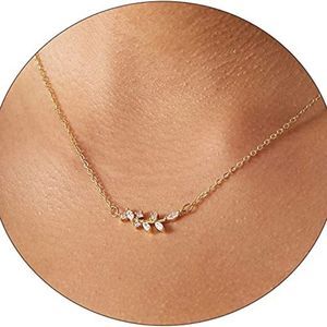 LEXODY Diamond Necklaces for Women Dainty Leaf Necklace 14k Gold Plated Layered